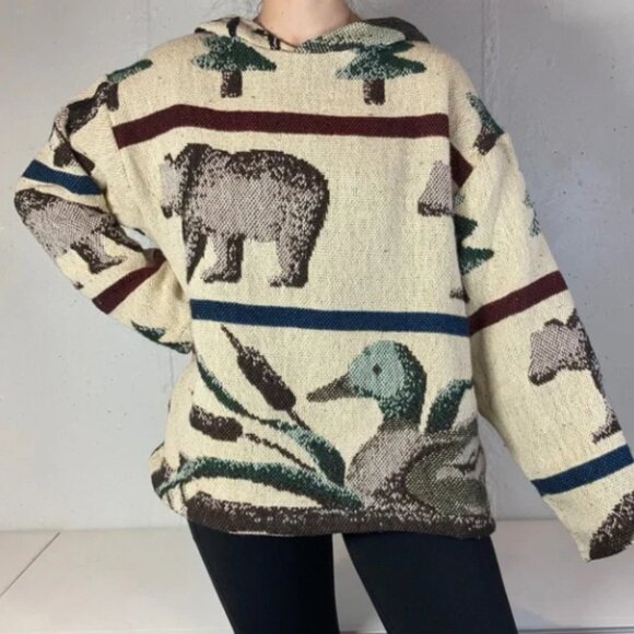 Vintage Rework Cabin Outdoor Hiking Tapestry Blanket Hooded Sweatshirt - Picture 2 of 10